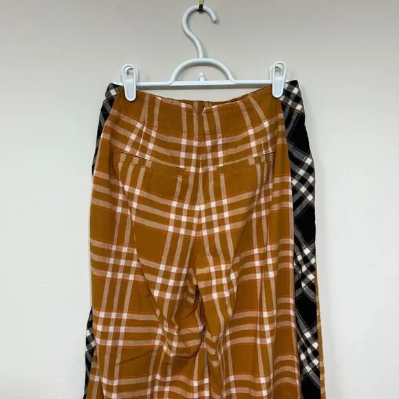 Maeve Anthropologie Orange Black Plaid White Leg Pants 0 Women